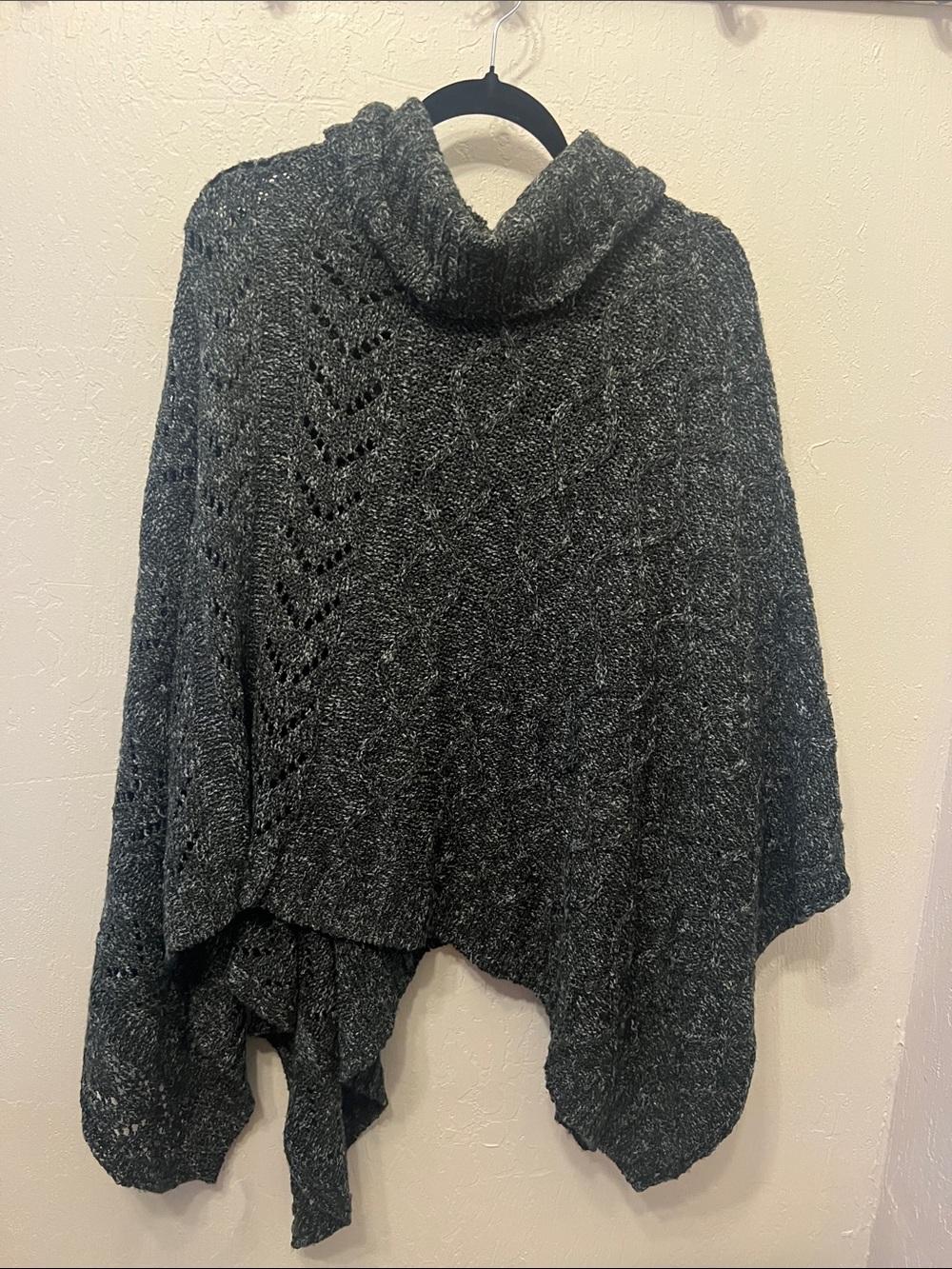 Cozy Charcoal Turtleneck Poncho Sweater